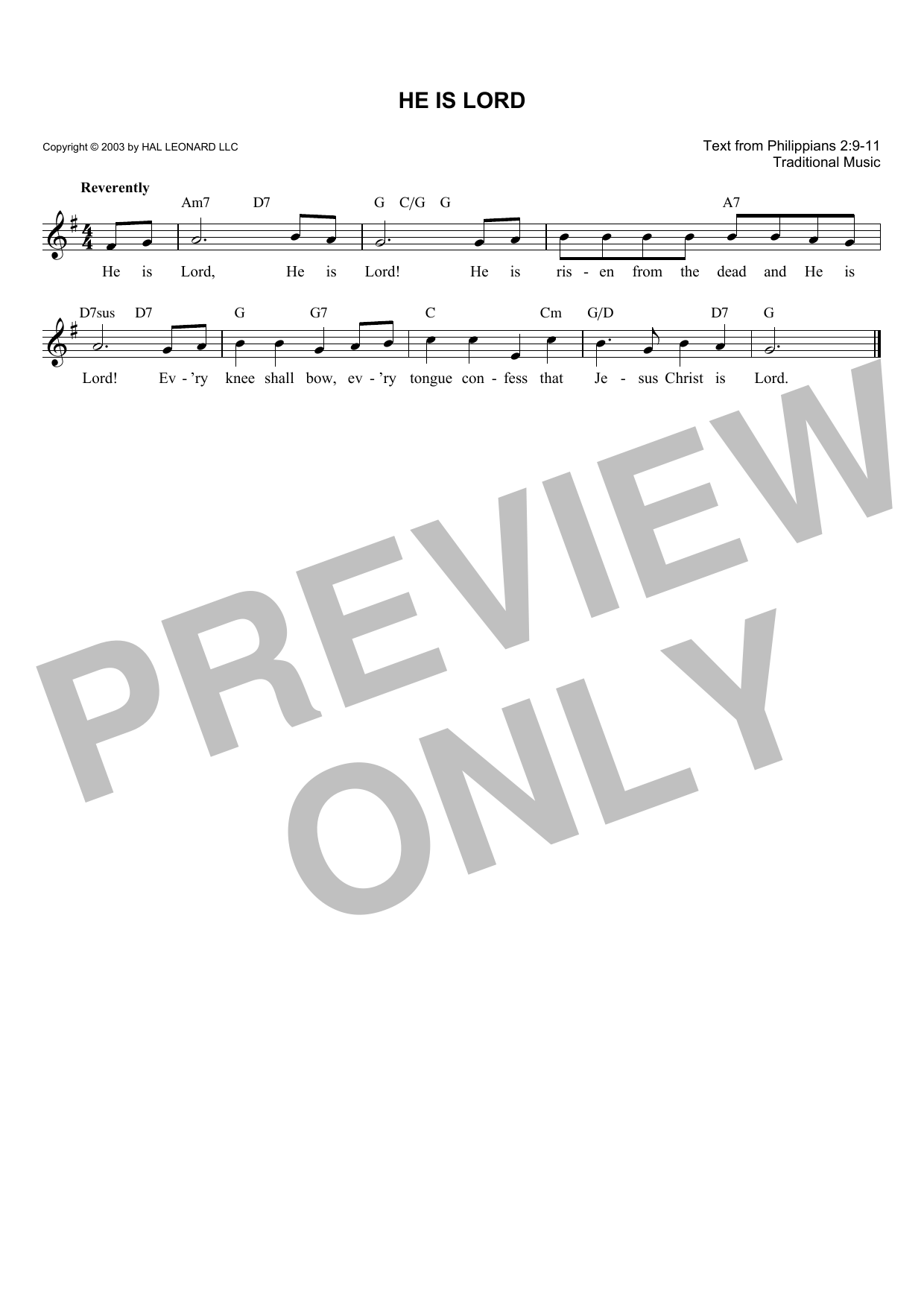 Download Traditional He Is Lord Sheet Music