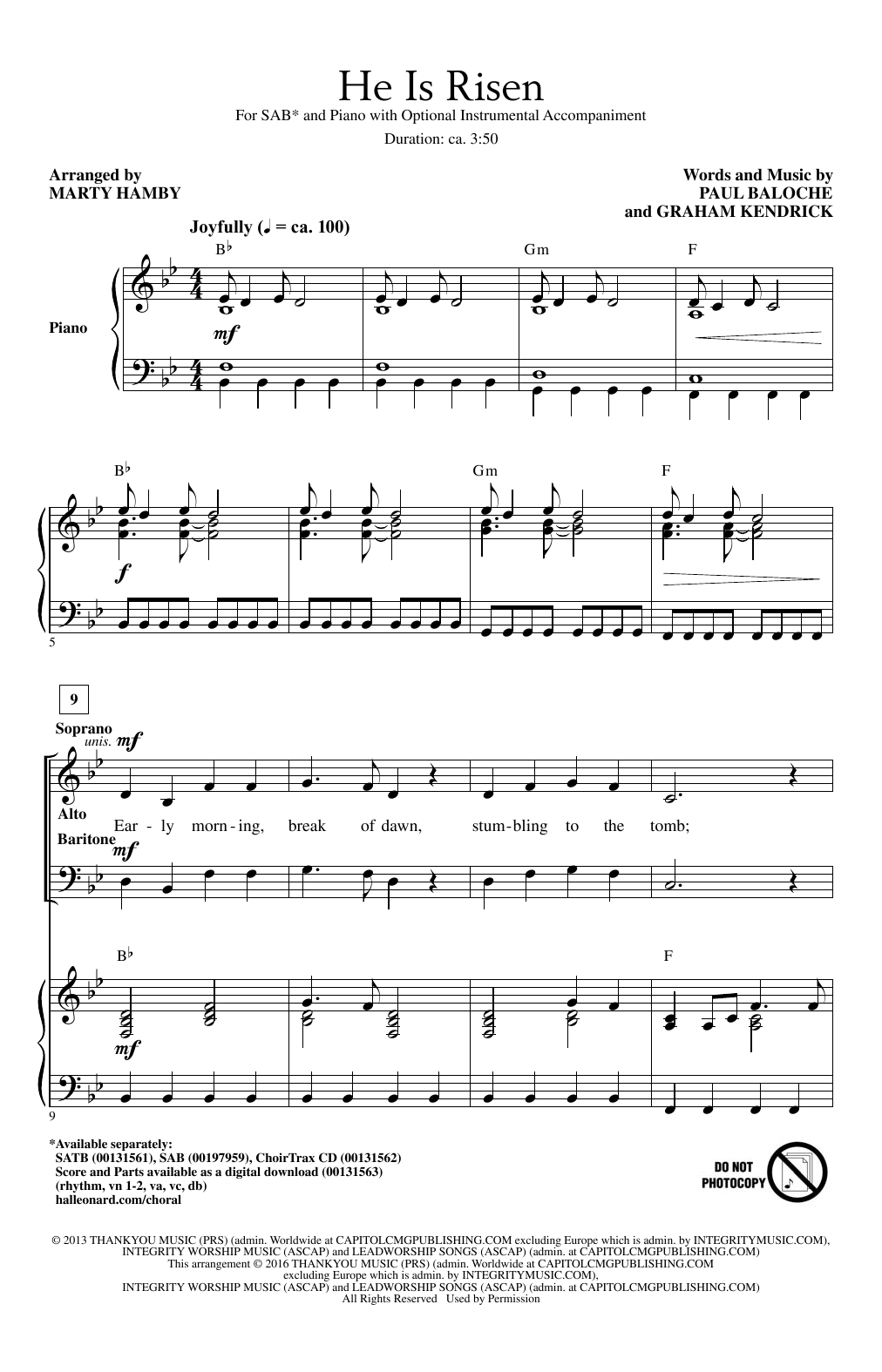 Download Marty Hamby He Is Risen Sheet Music