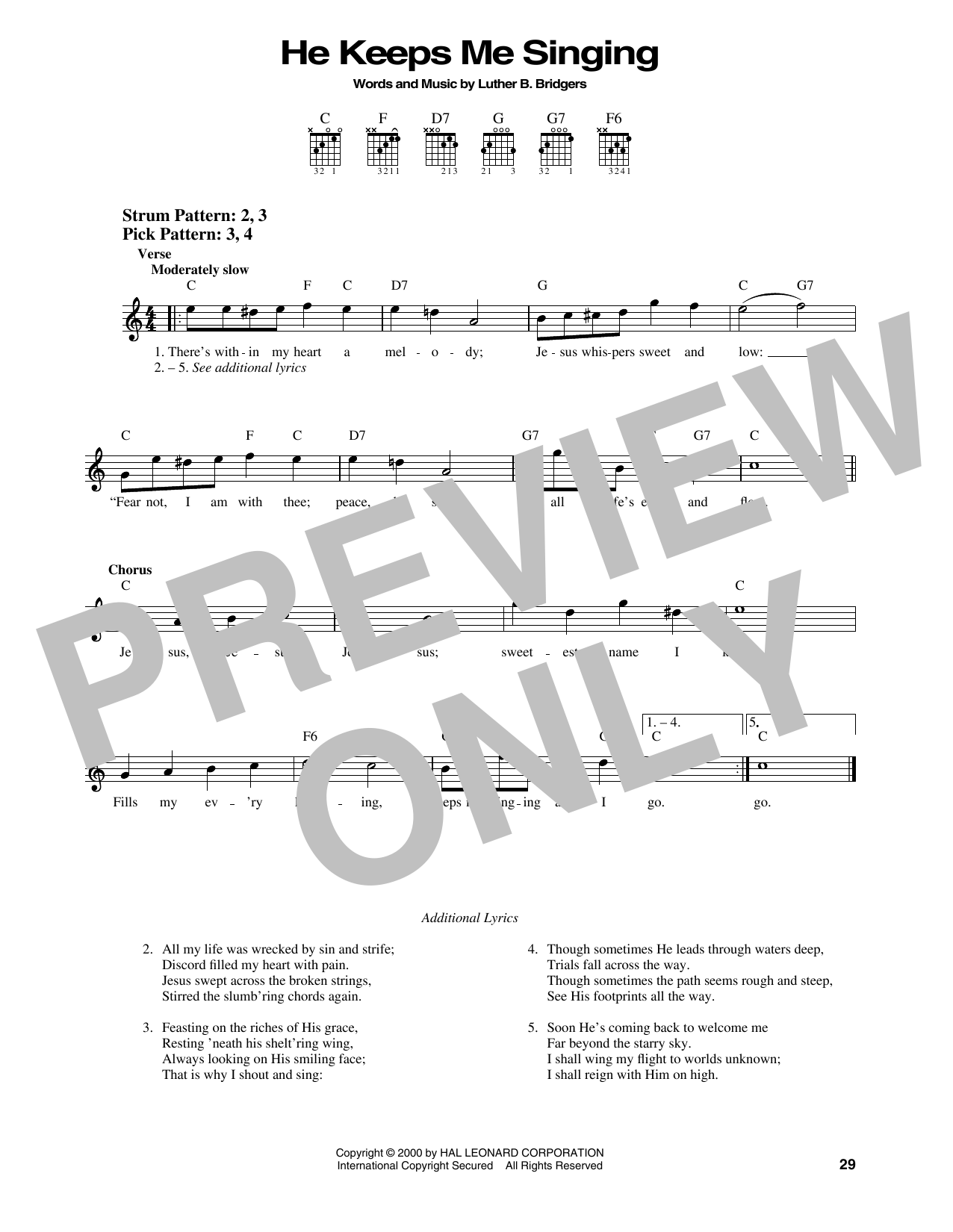 Luther B. Bridgers He Keeps Me Singing sheet music notes printable PDF score