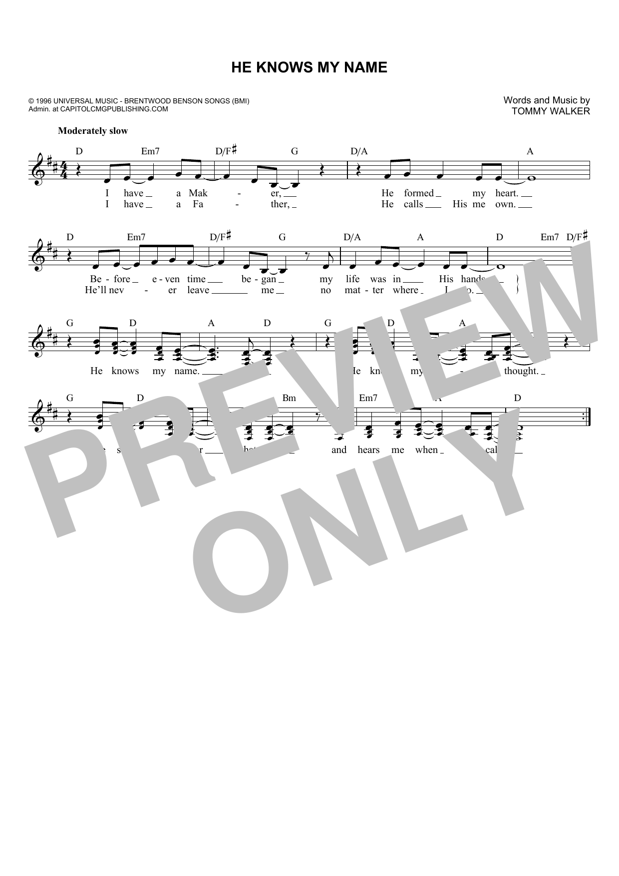 Download Tommy Walker He Knows My Name Sheet Music