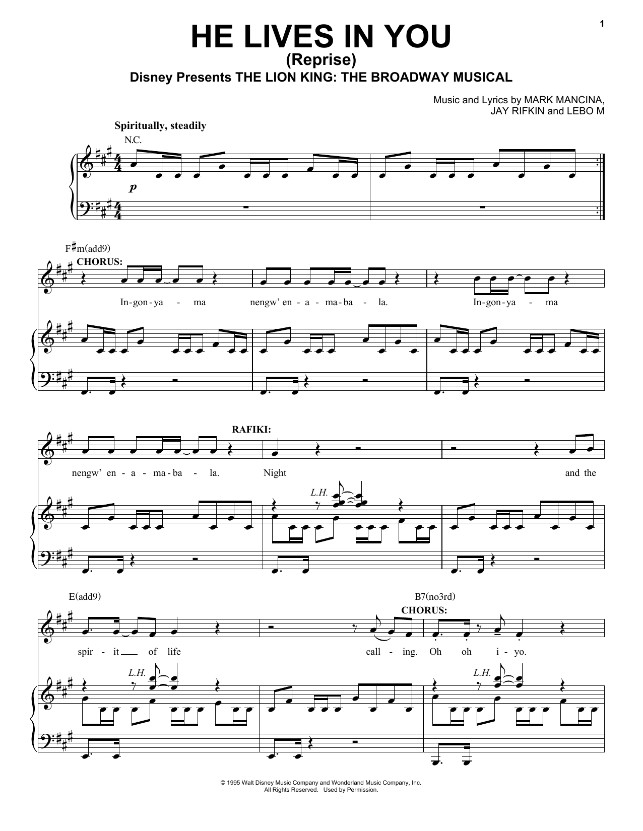 Download Elton John He Lives In You (Reprise) (from The Lio Sheet Music