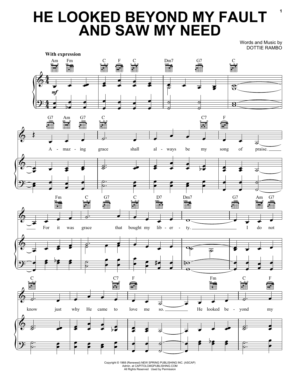 Download Dottie Rambo He Looked Beyond My Fault And Saw My Ne Sheet Music