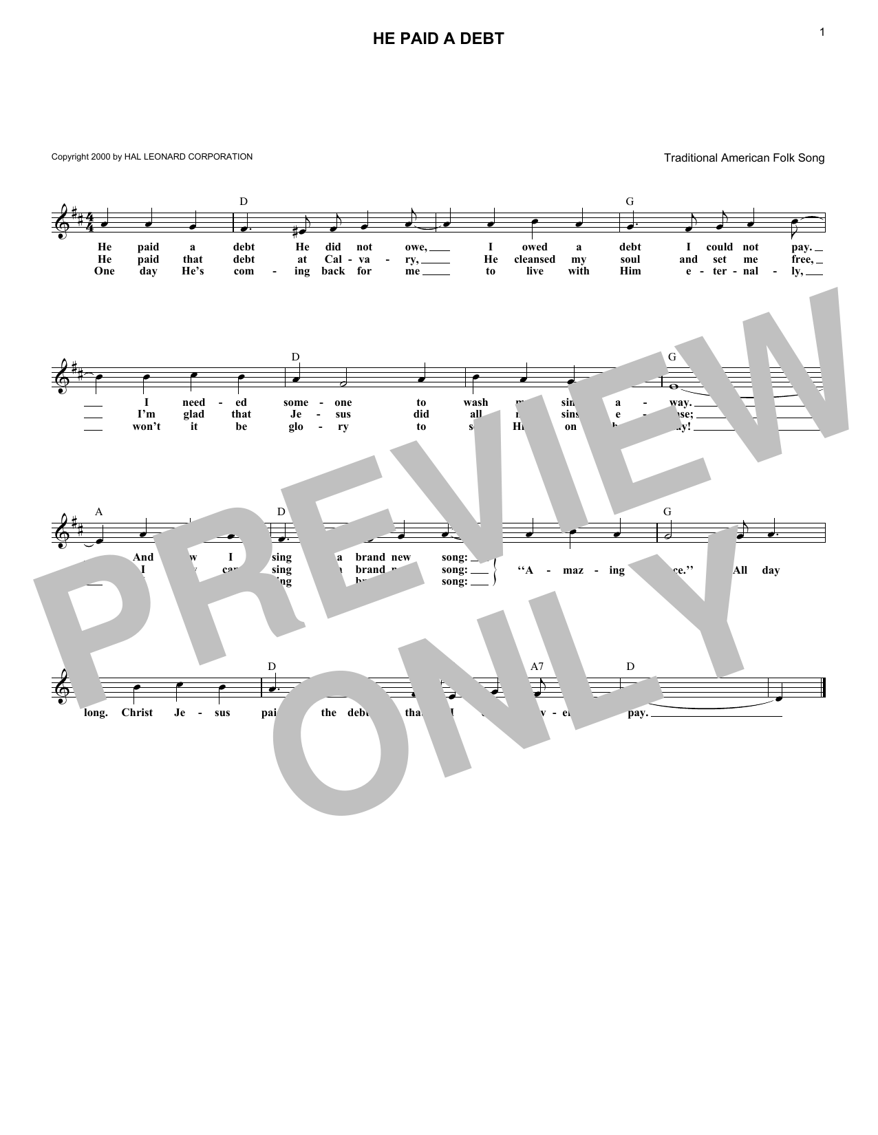 Download Traditional American Folk Song He Paid A Debt Sheet Music