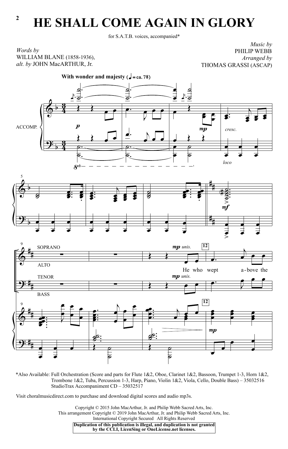 Download Philip Webb He Shall Come Again In Glory (arr. Thom Sheet Music