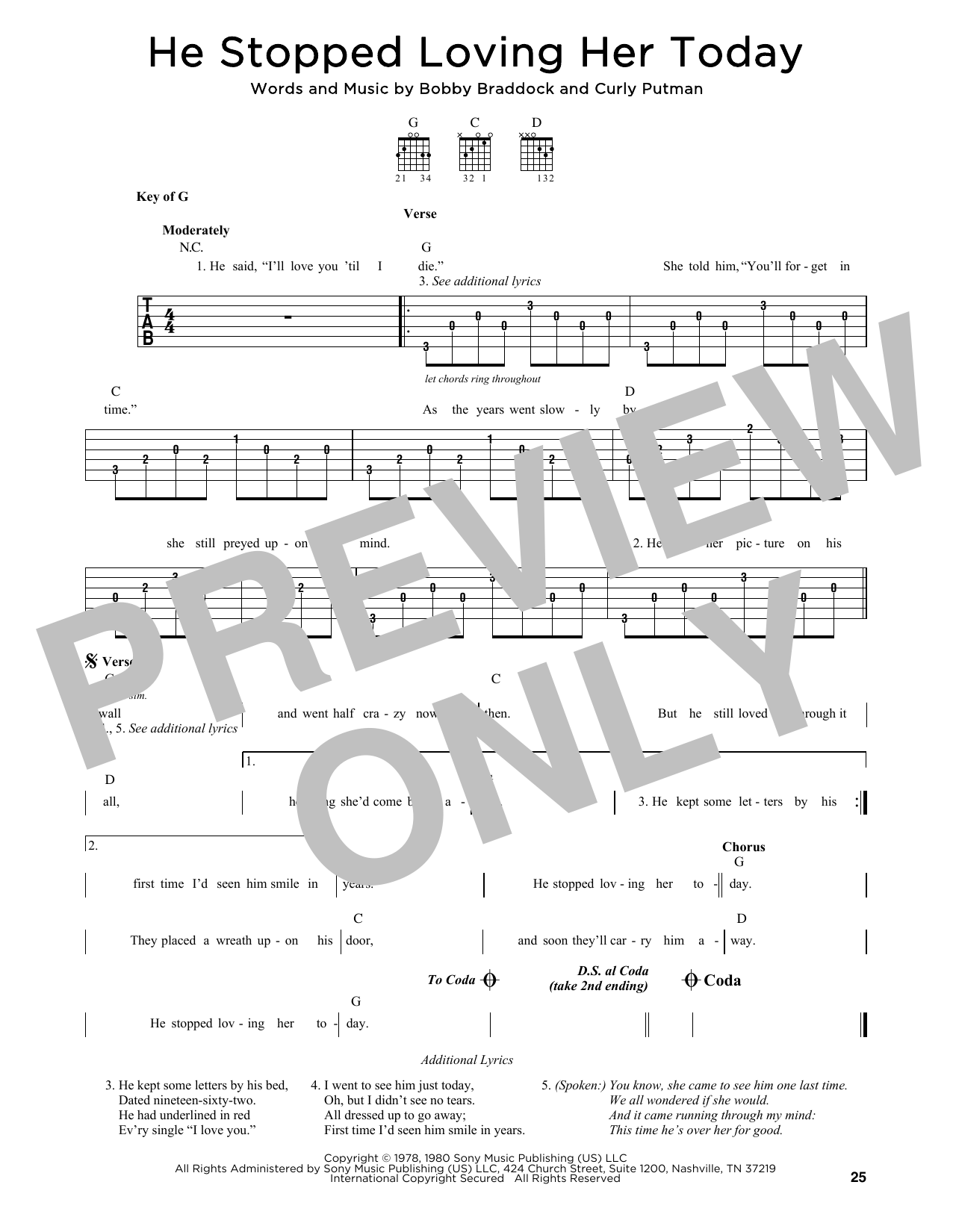 George Jones He Stopped Loving Her Today sheet music notes printable PDF score