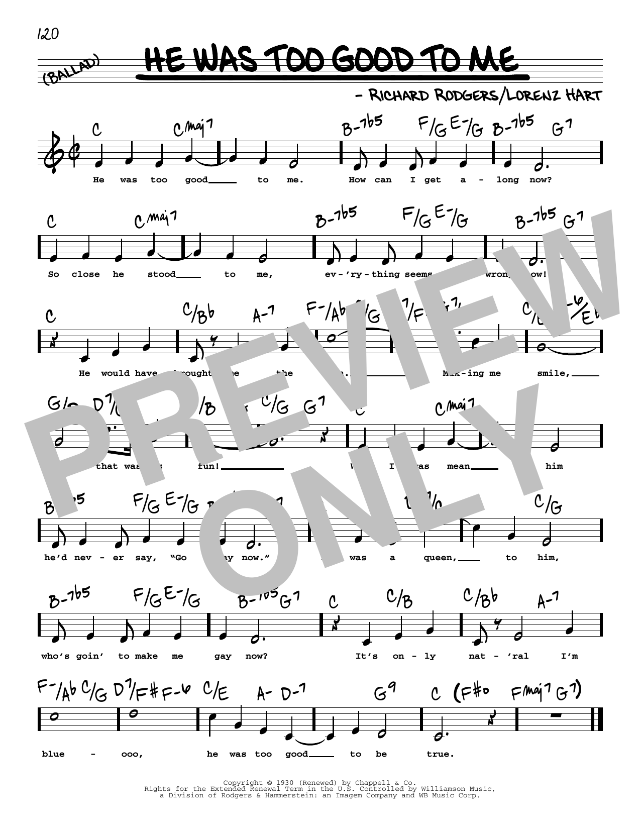 Download Rodgers & Hart He Was Too Good To Me (High Voice) Sheet Music
