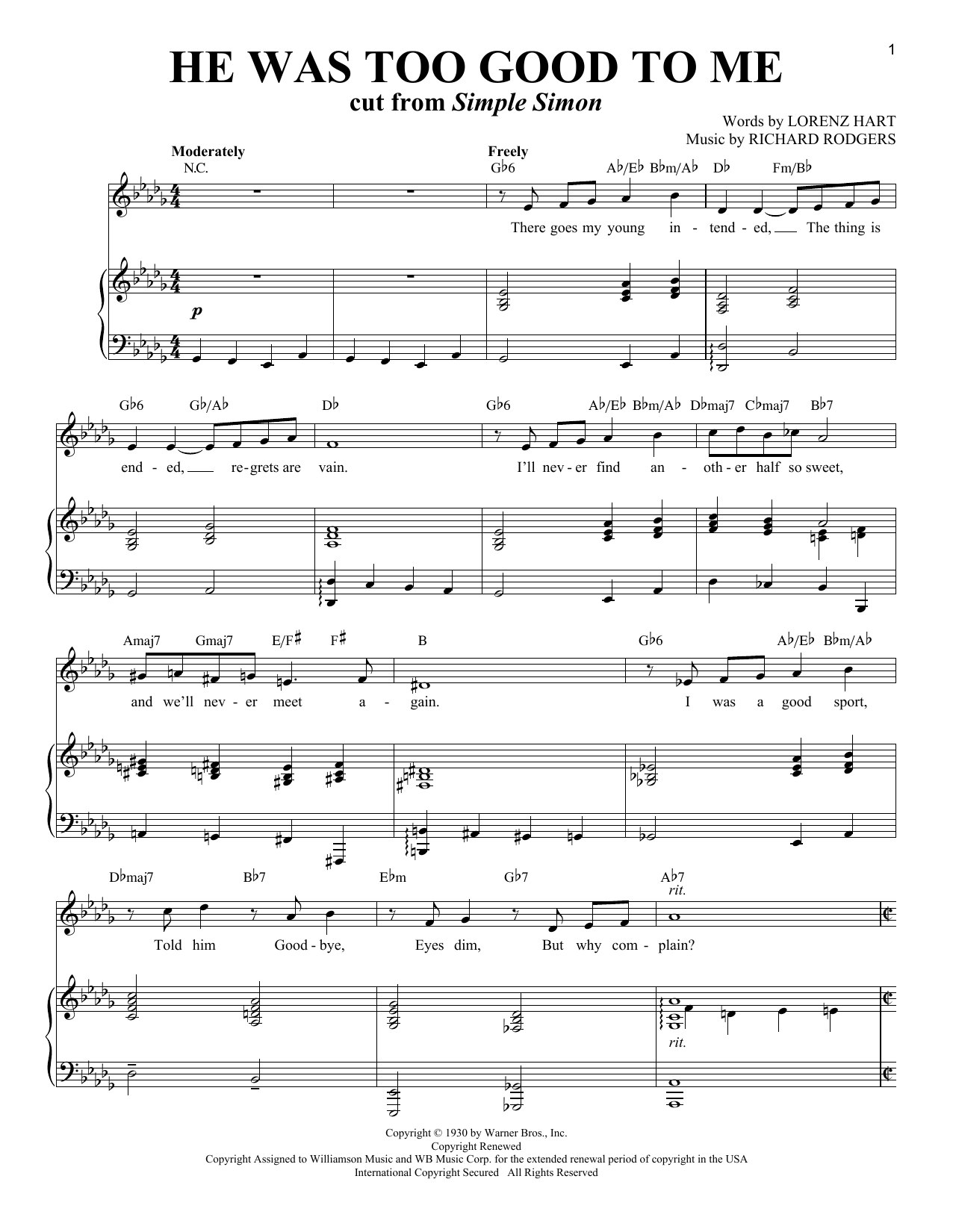 Download Rodgers & Hart He Was Too Good To Me Sheet Music