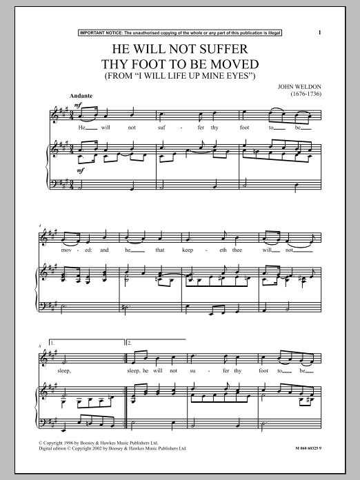 Download John Weldon He Will Not Suffer Thy Foot To Be Moved Sheet Music