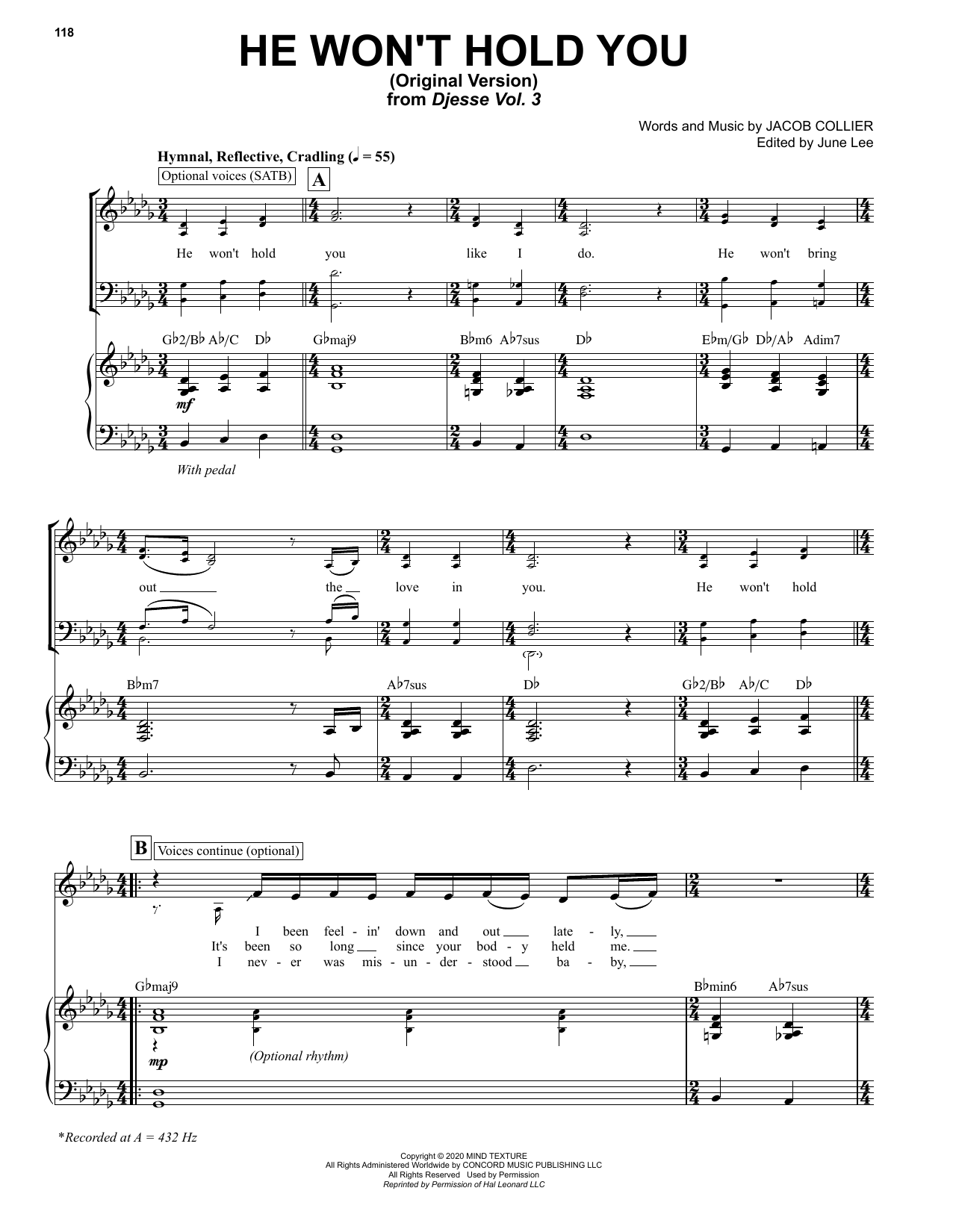Jacob Collier He Won't Hold You (Original Version) sheet music notes printable PDF score