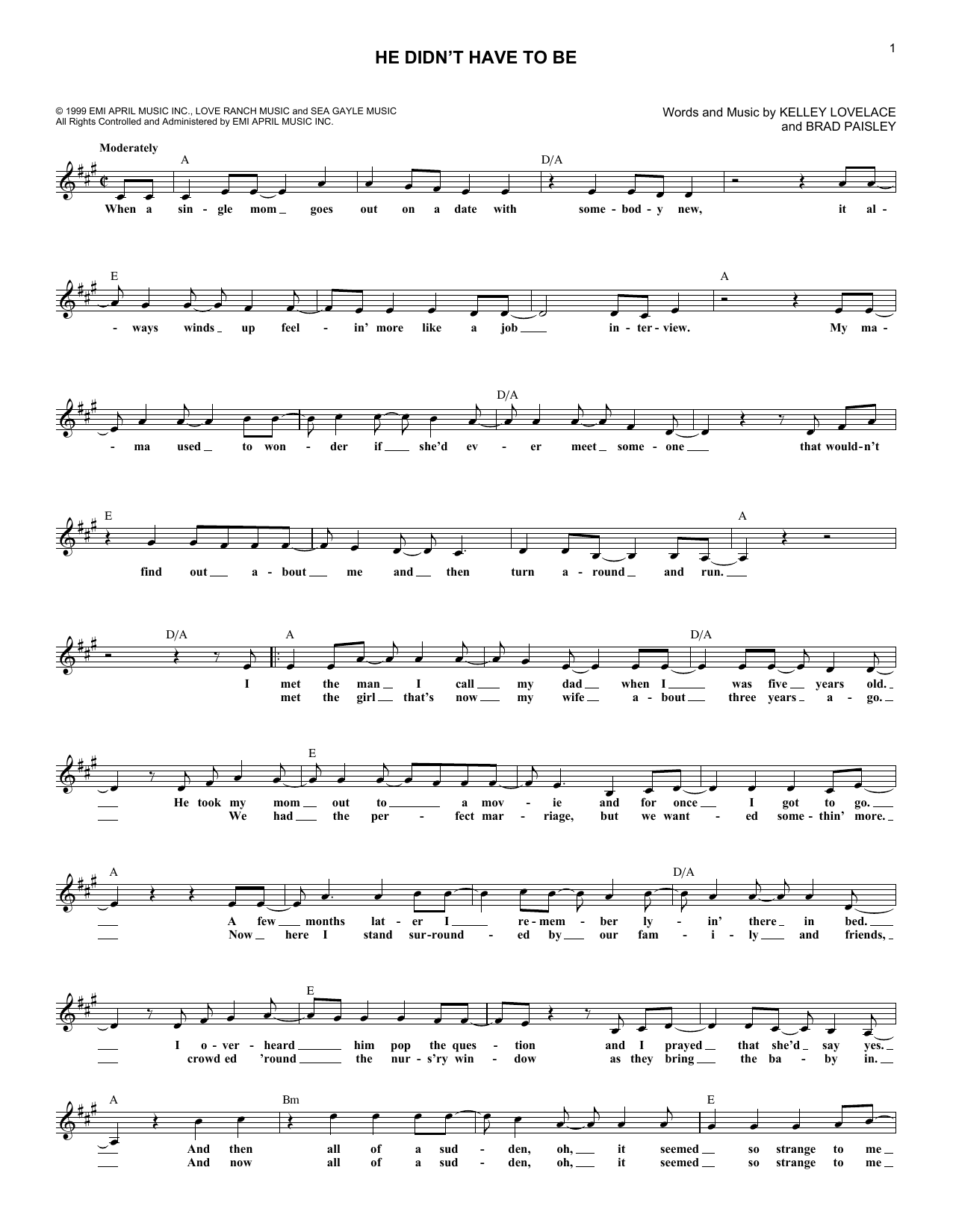 Download Brad Paisley He Didn't Have To Be Sheet Music