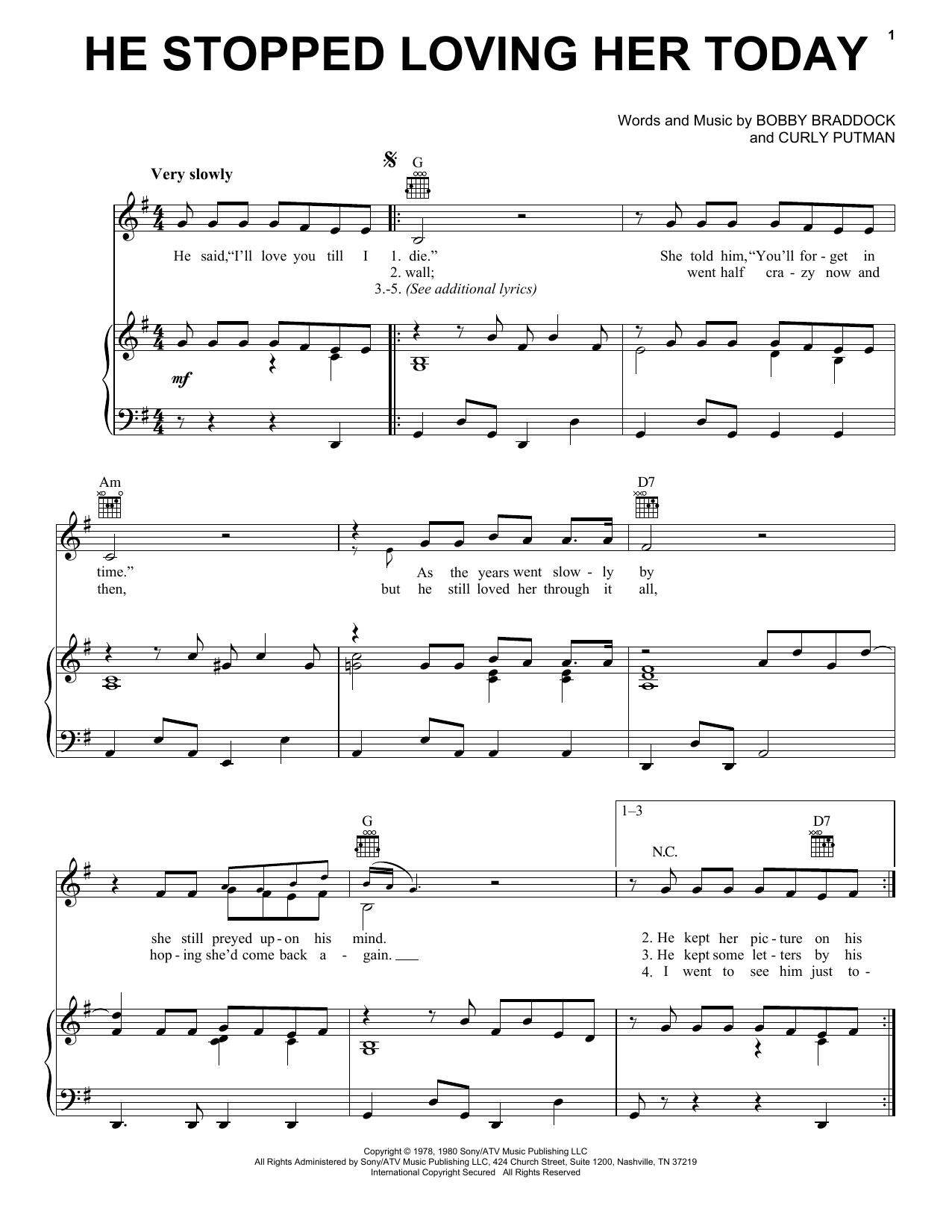 Download George Jones He Stopped Loving Her Today Sheet Music