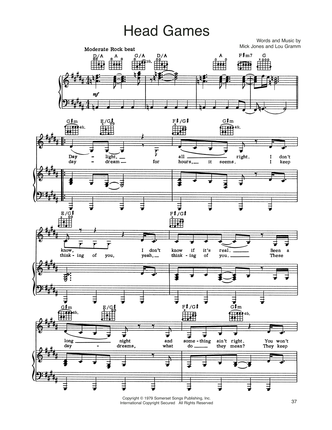 Download Foreigner Head Games Sheet Music