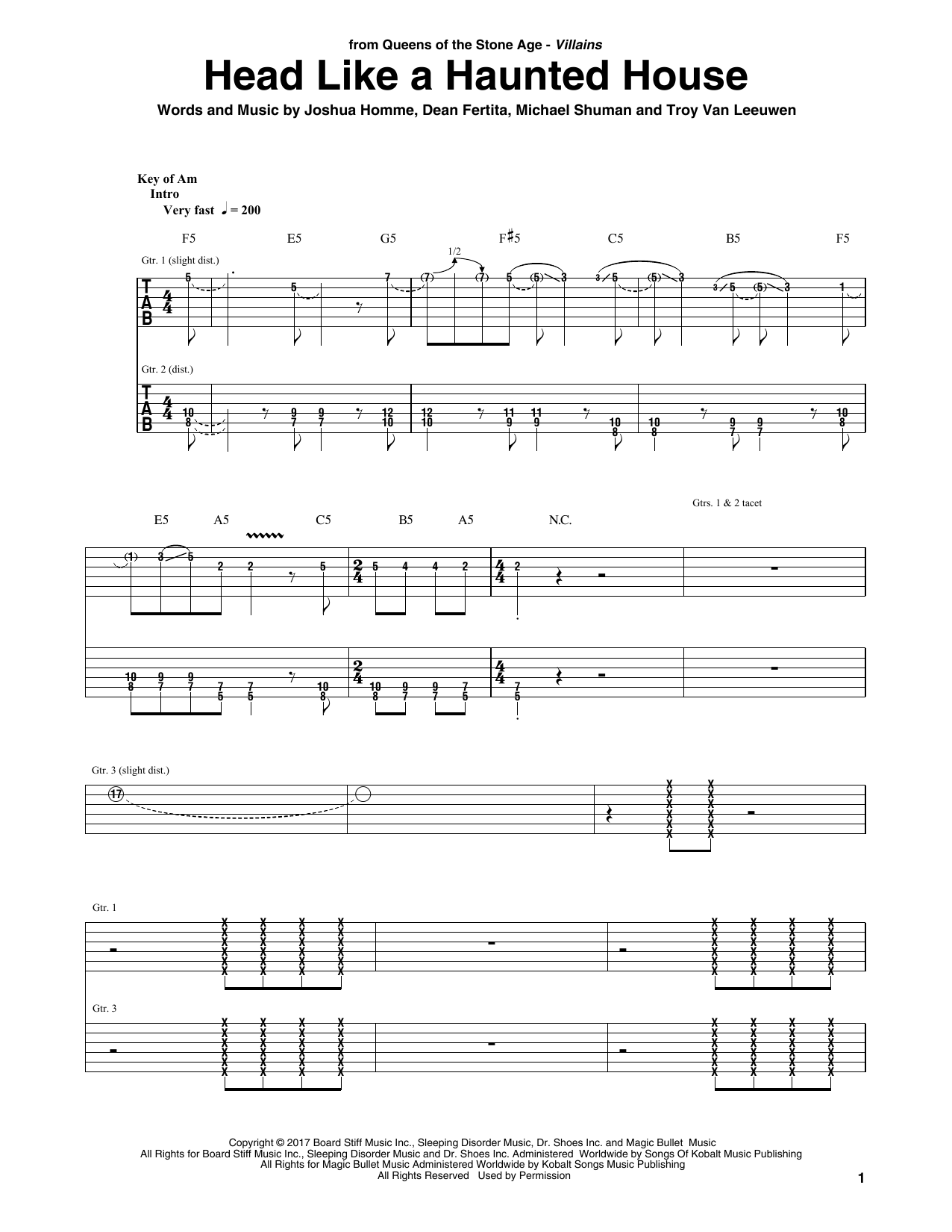 Download Queens Of The Stone Age Head Like A Haunted House Sheet Music