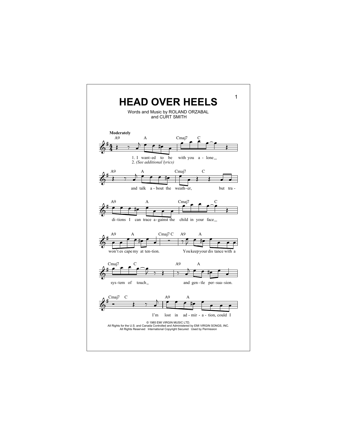 Download Tears For Fears Head Over Heels Sheet Music