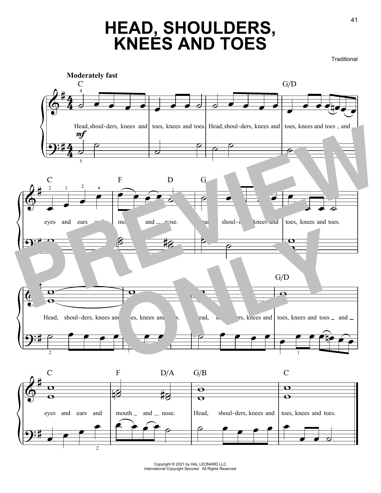 Download Traditional Head, Shoulders, Knees And Toes Sheet Music