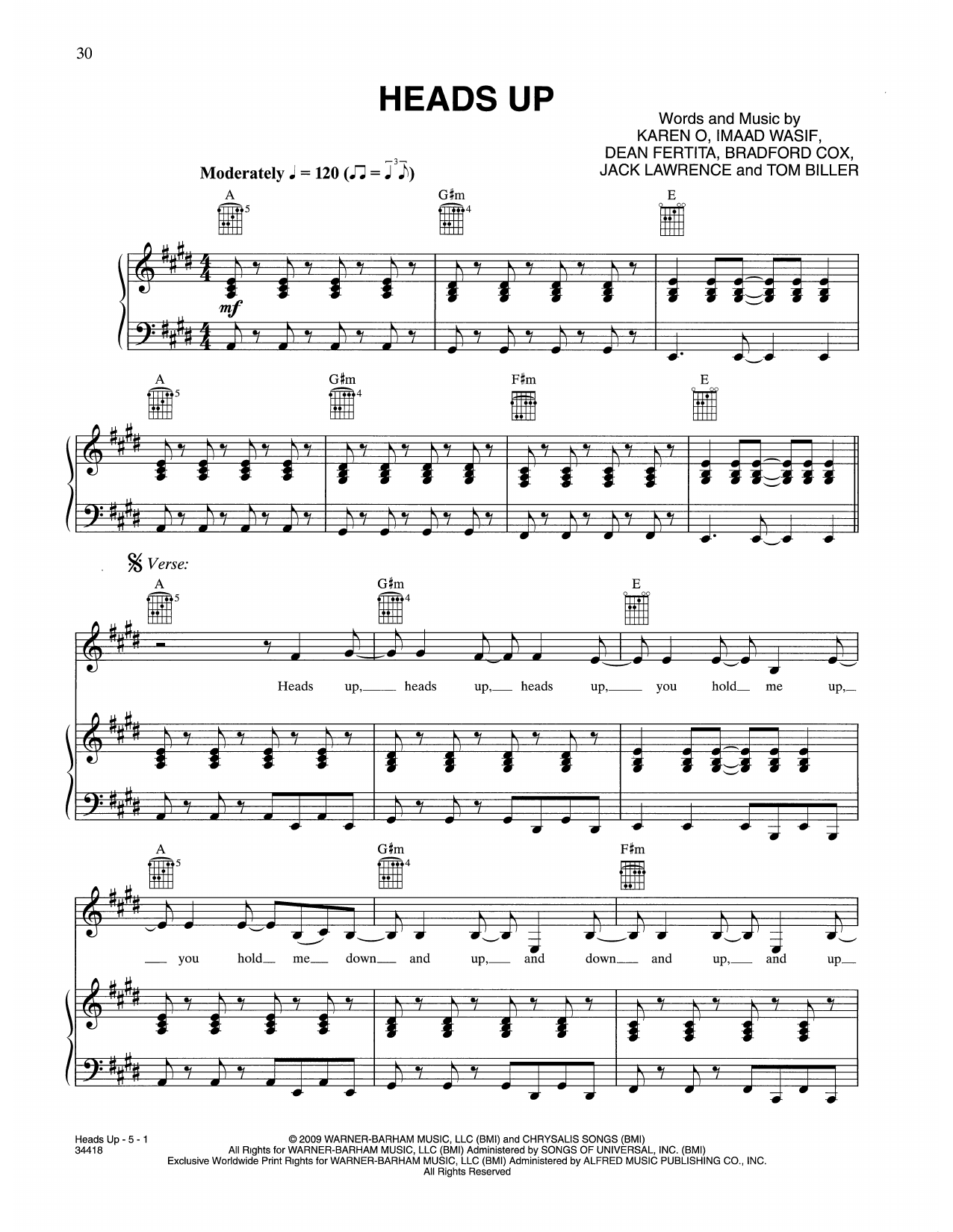 Download Karen O & The Kids Heads Up (from Where The Wild Things Ar Sheet Music