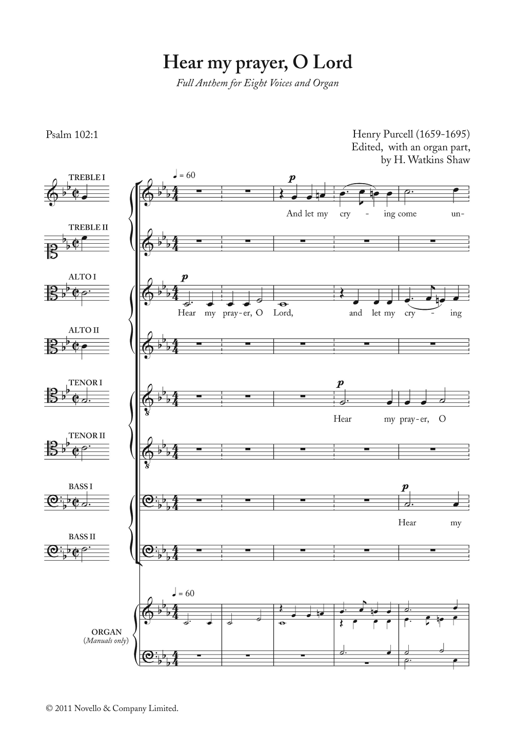 Download Henry Purcell Hear My Prayer, O Lord Sheet Music