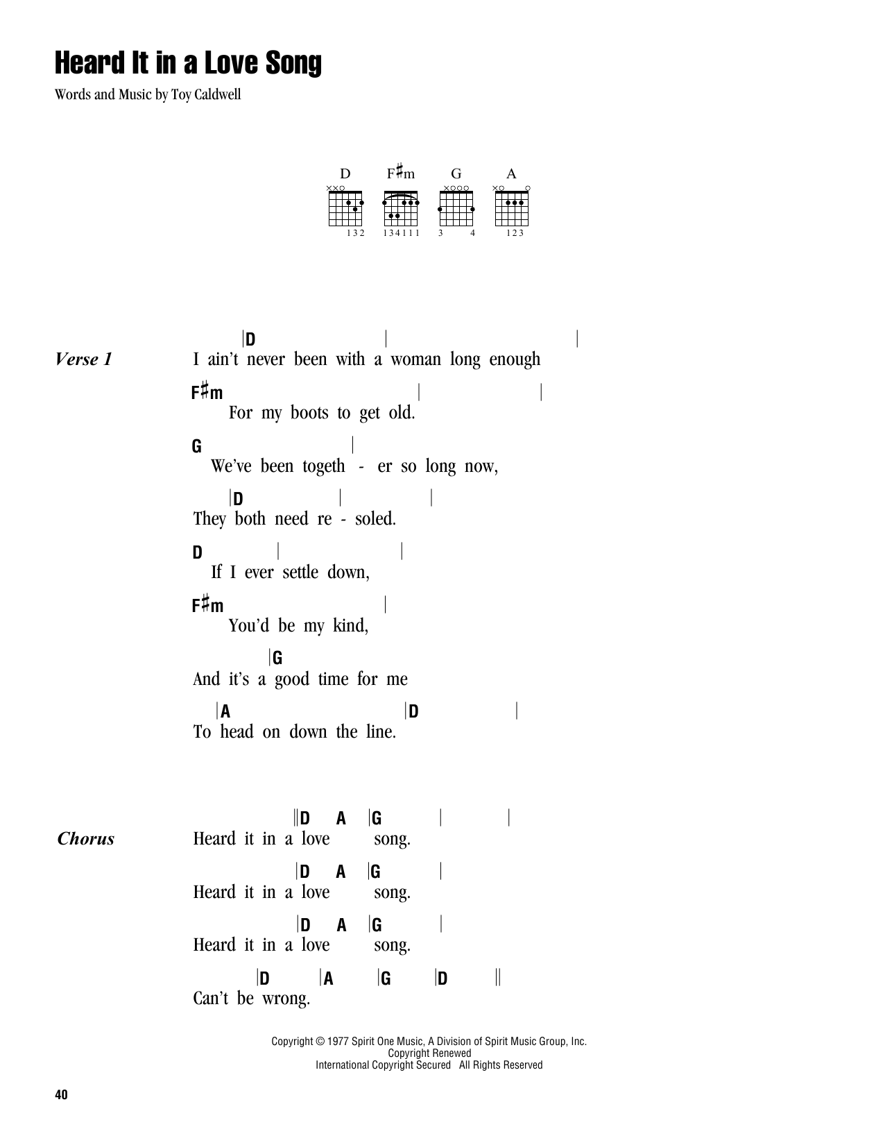 Download Marshall Tucker Band Heard It In A Love Song Sheet Music