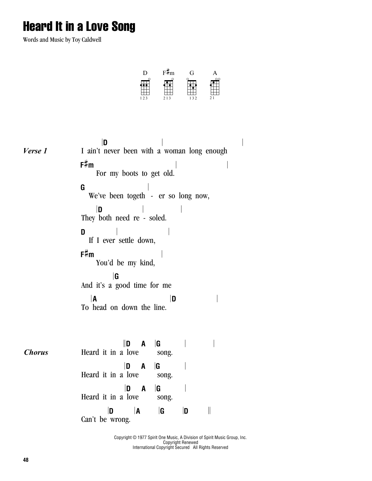 Download Marshall Tucker Band Heard It In A Love Song Sheet Music