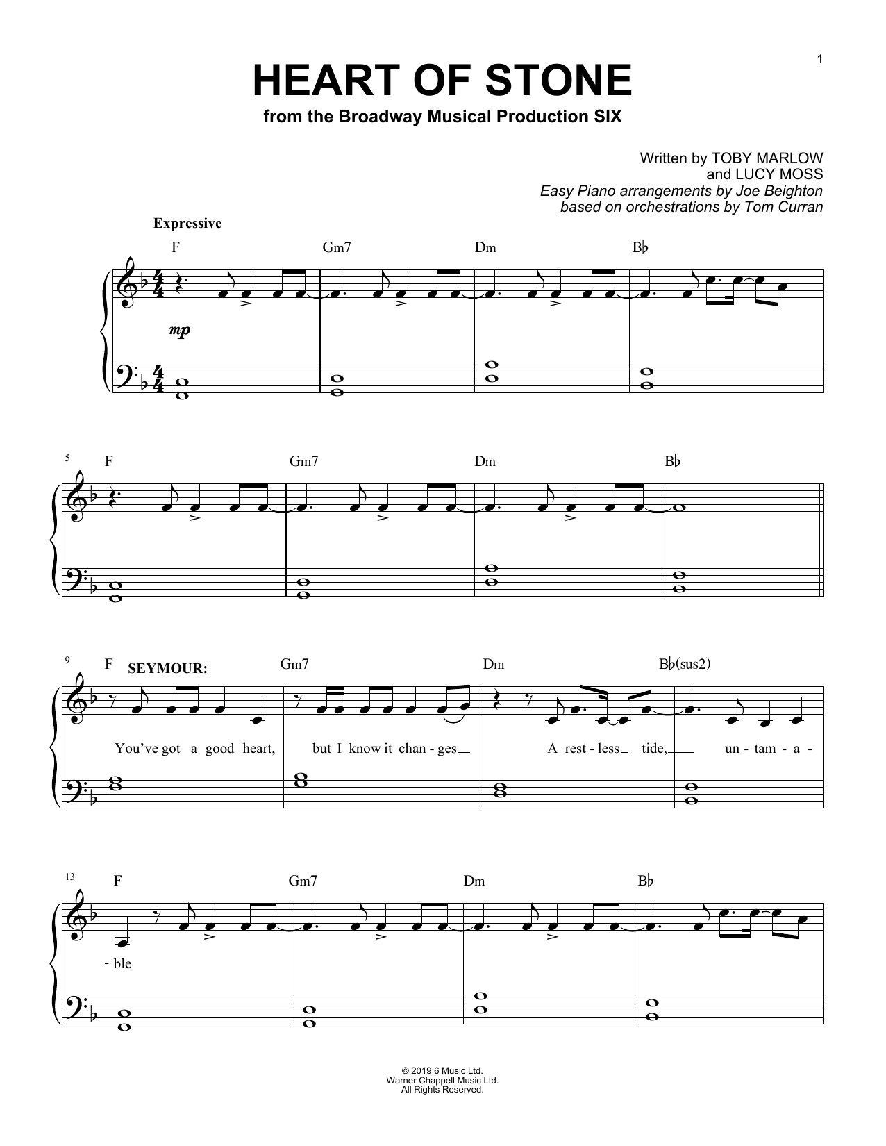 Download Toby Marlow & Lucy Moss Heart Of Stone (from Six: The Musical) Sheet Music