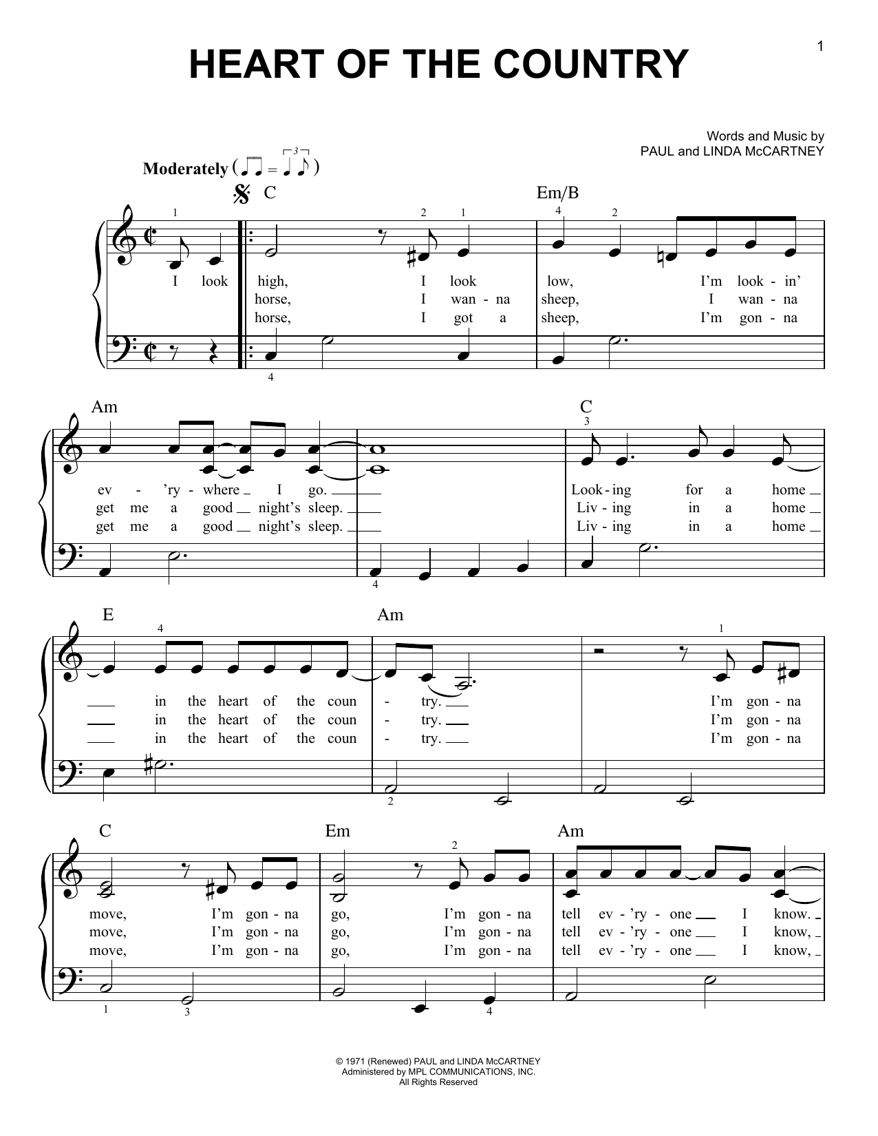 Download Paul McCartney Heart Of The Country Sheet Music