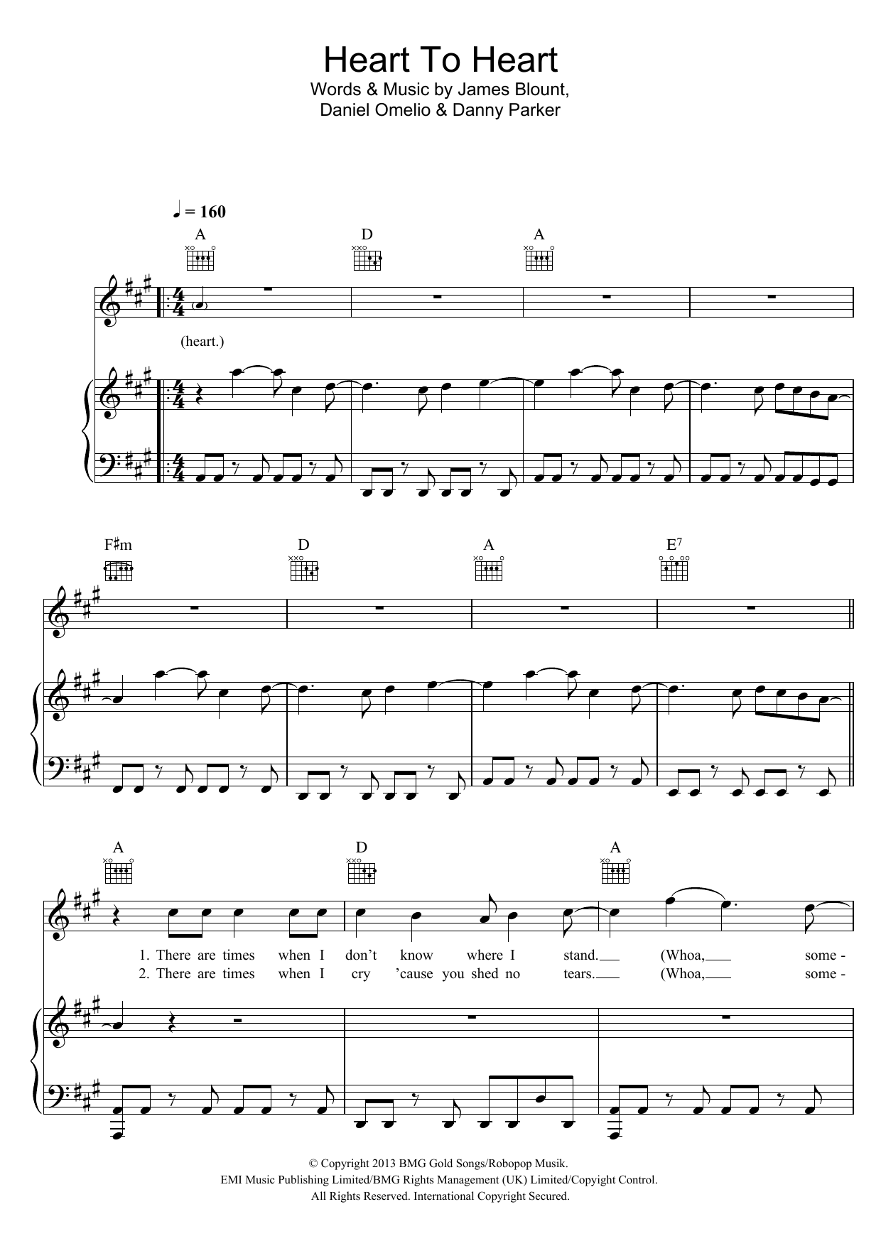 Download James Blunt Heart To Heart Sheet Music