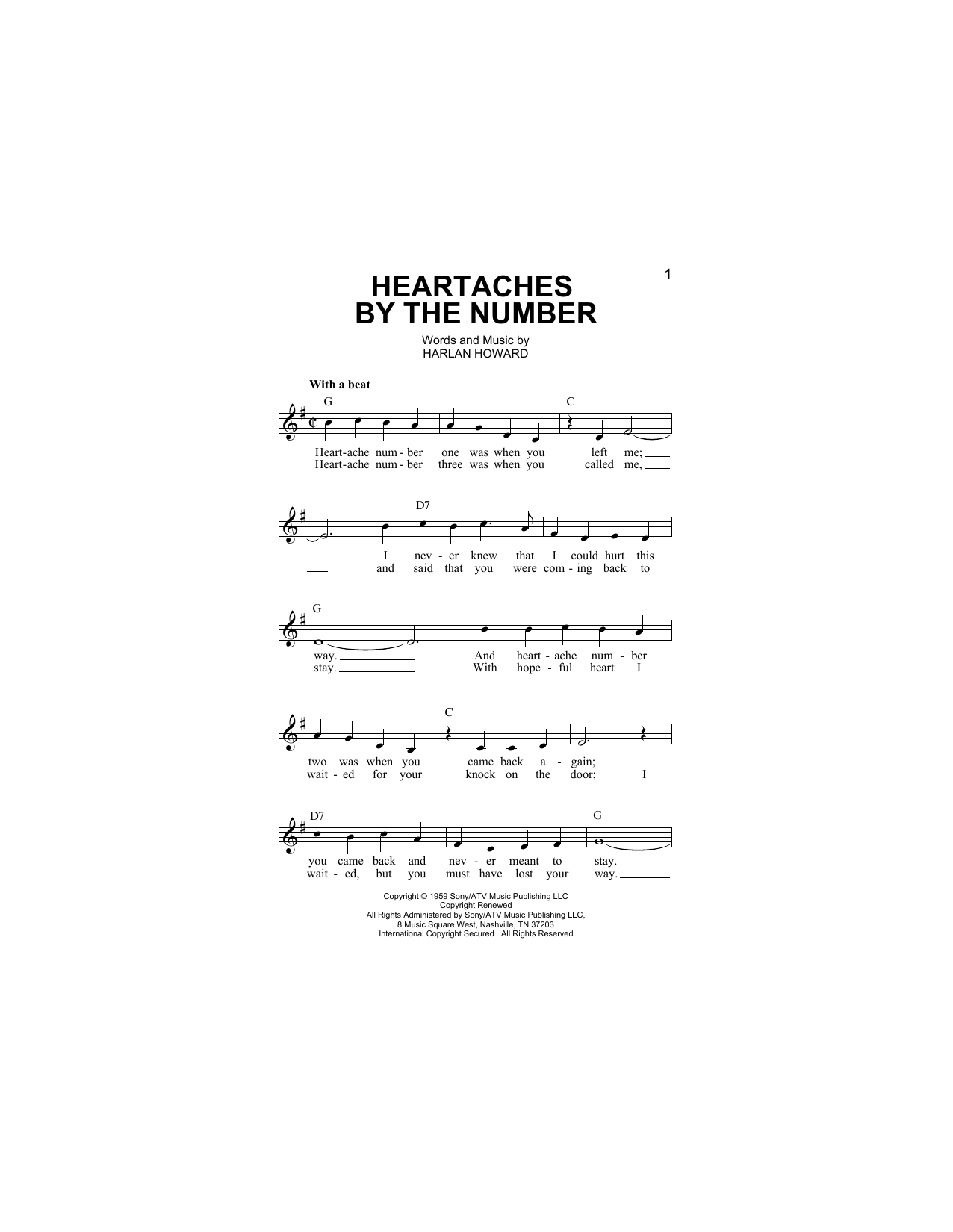 Download Ray Price Heartaches By The Number Sheet Music