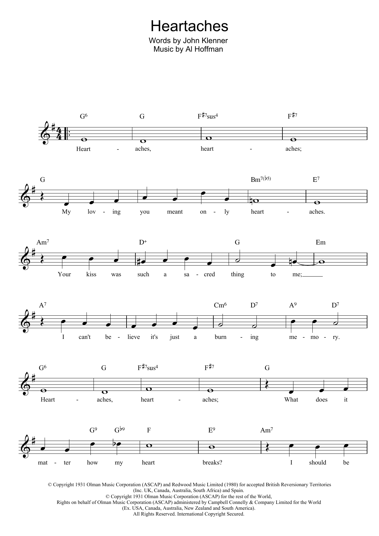 Download Klenner And Hoffman Heartaches Sheet Music
