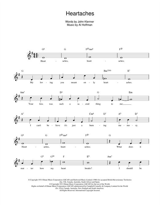 Klenner And Hoffman Heartaches sheet music notes printable PDF score