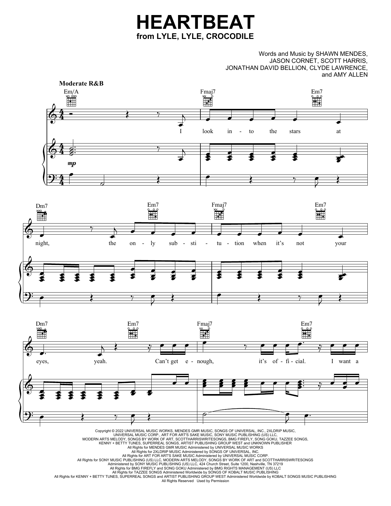 Download Shawn Mendes Heartbeat (from Lyle, Lyle, Crocodile) Sheet Music