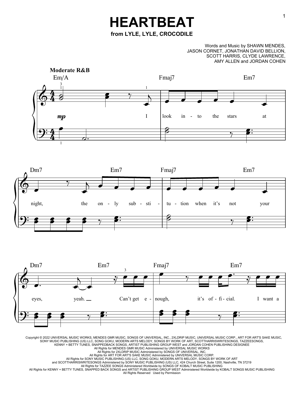 Download Shawn Mendes Heartbeat (from Lyle, Lyle, Crocodile) Sheet Music