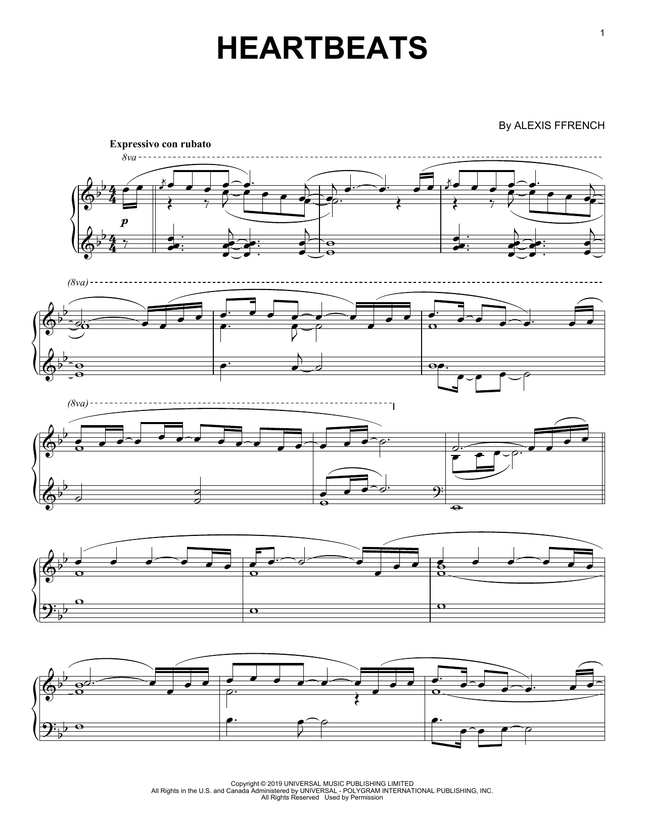 Download Alexis Ffrench Heartbeats Sheet Music