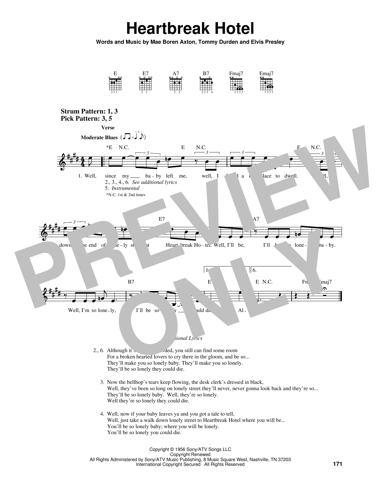 Elvis Presley Heartbreak Hotel sheet music notes printable PDF score