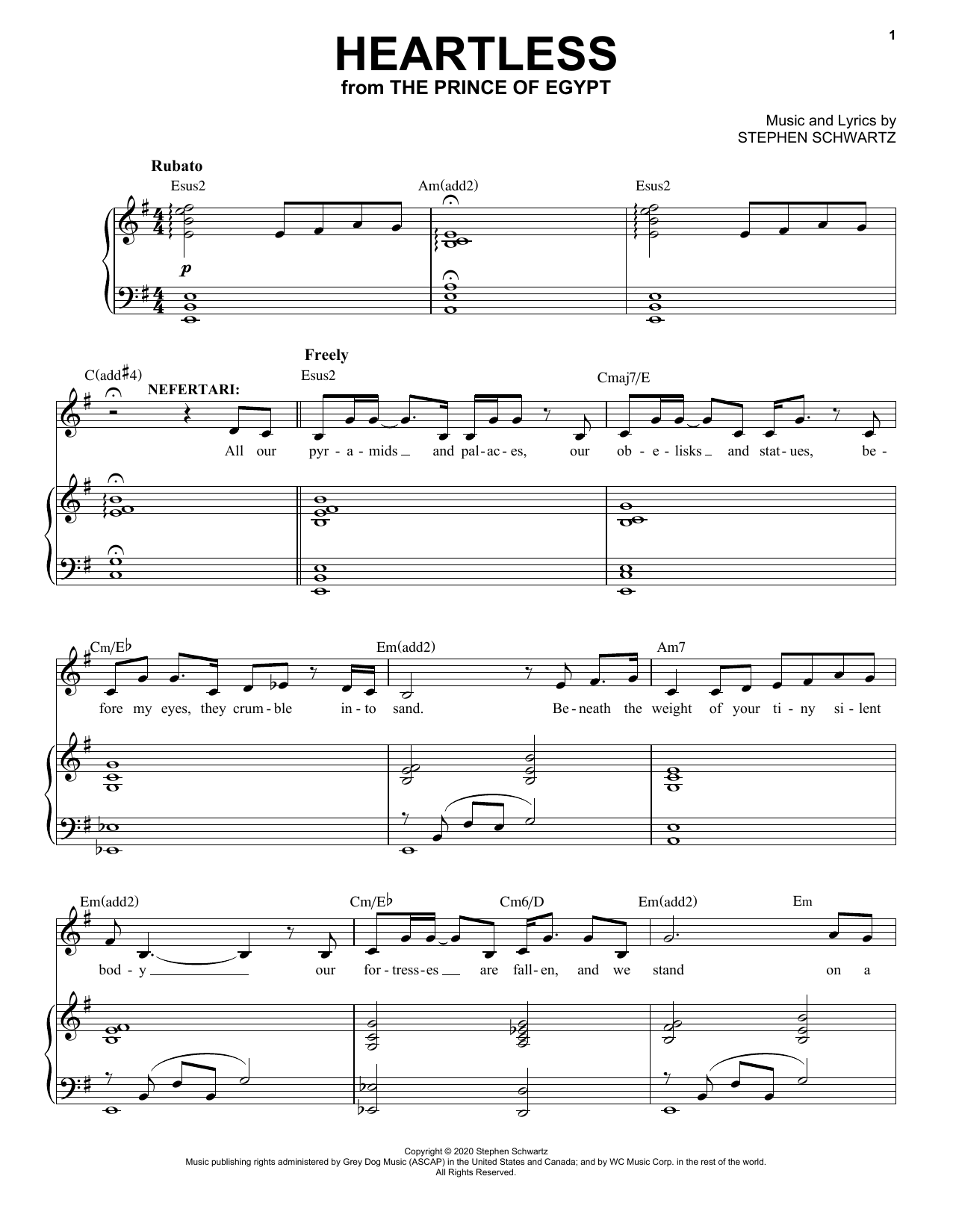 Download Stephen Schwartz Heartless (from The Prince Of Egypt: A Sheet Music
