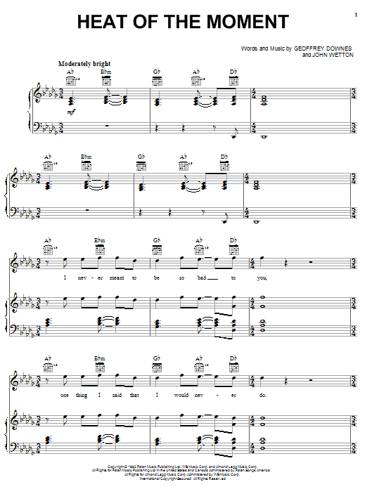 Download Asia Heat Of The Moment Sheet Music