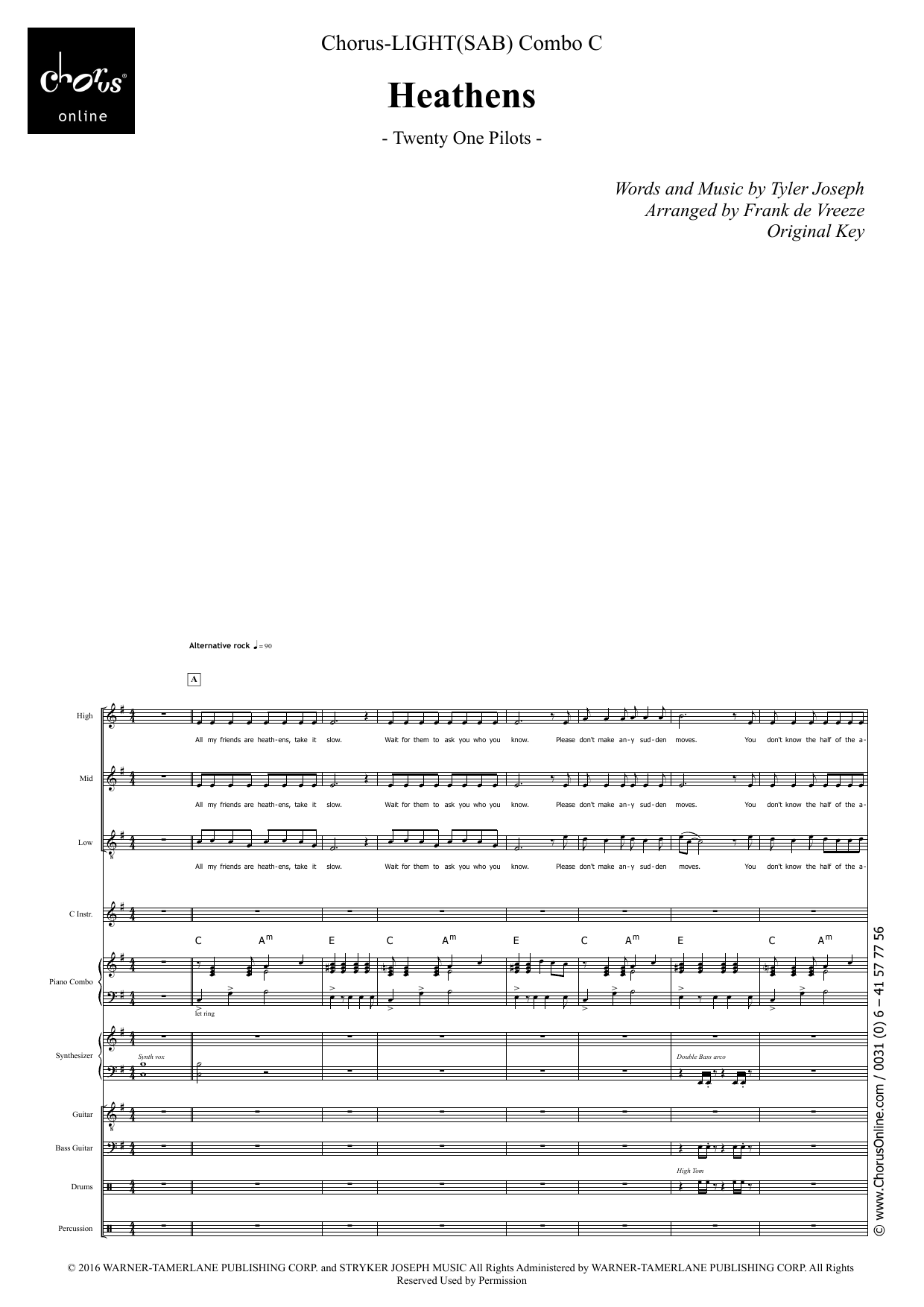Twenty One Pilots Heathens (arr. Frank de Vreeze) sheet music notes printable PDF score