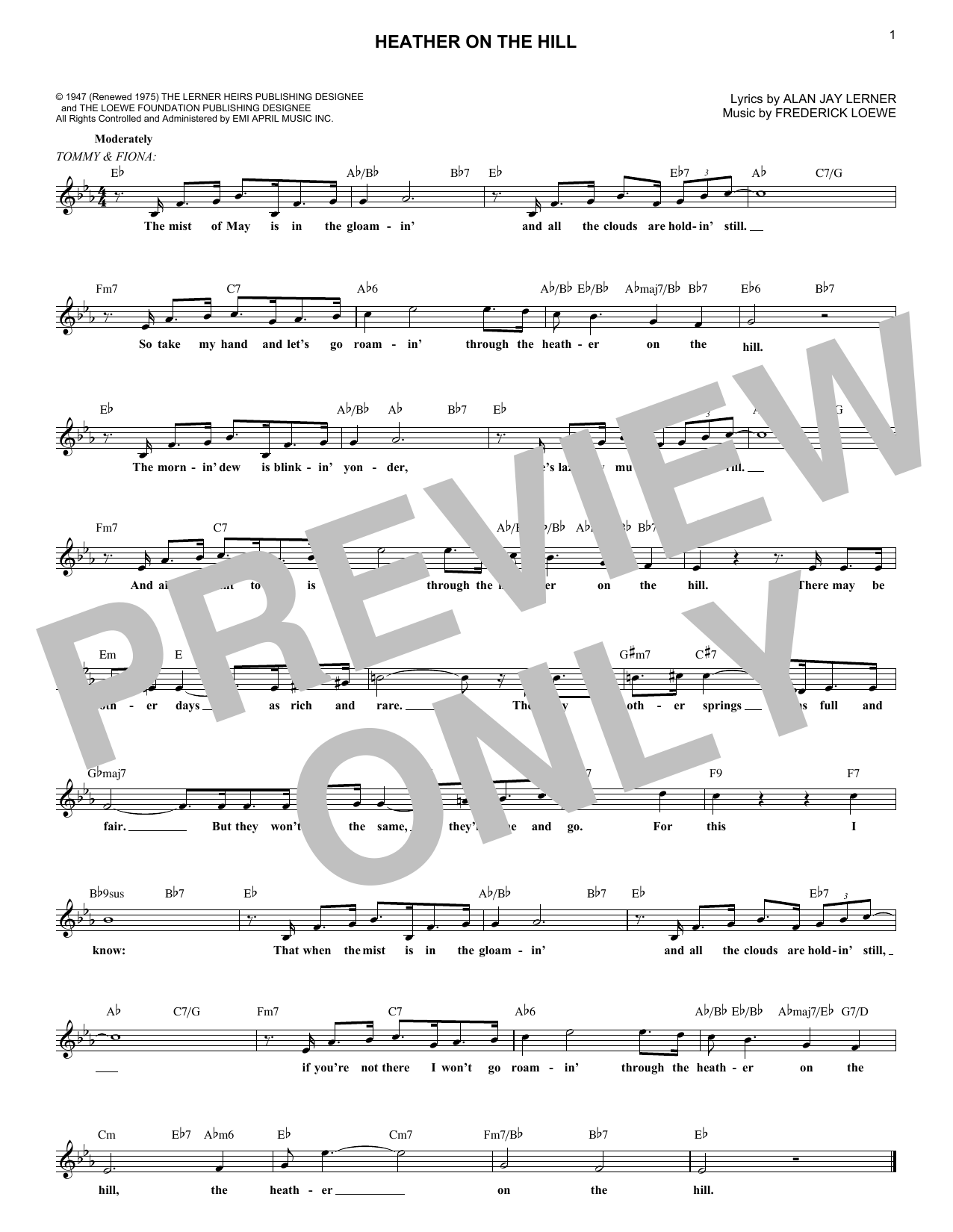 Download Alan Jay Lerner Heather On The Hill Sheet Music