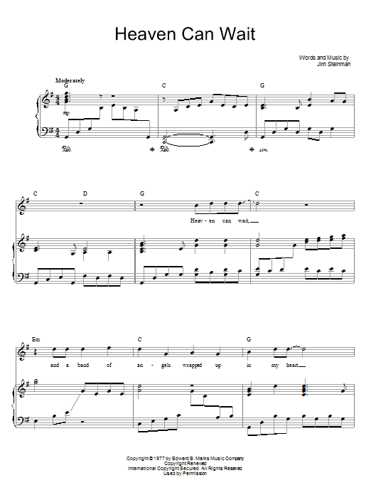 Download Meat Loaf Heaven Can Wait Sheet Music