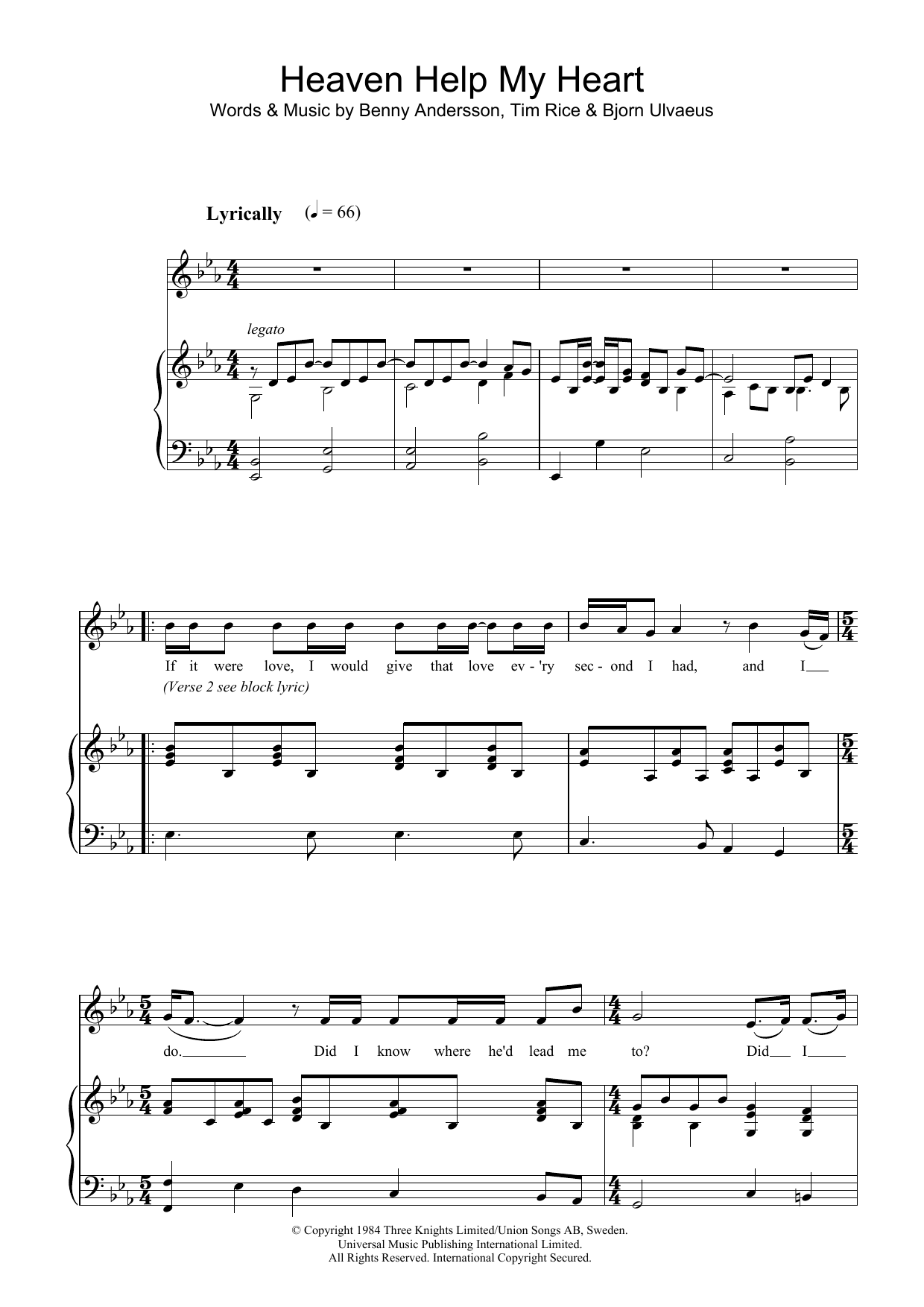 Download Andersson and Ulvaeus Heaven Help My Heart (from Chess) Sheet Music