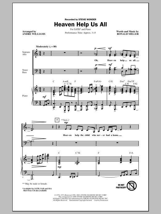 Download Stevie Wonder Heaven Help Us All (arr. Andre Williams Sheet Music