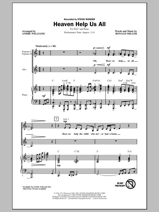 Download Stevie Wonder Heaven Help Us All (arr. Andre Williams Sheet Music