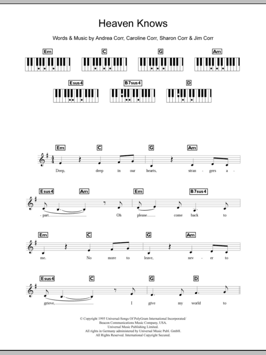 Download The Corrs Heaven Knows Sheet Music