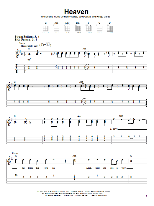 Download Los Lonely Boys Heaven Sheet Music