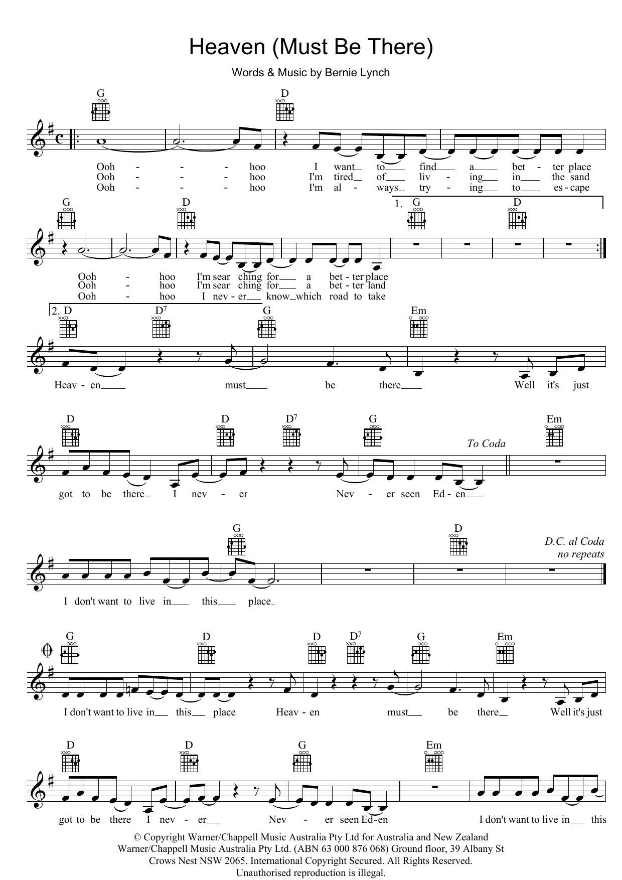 Download Eurogliders Heaven (Must Be There) Sheet Music