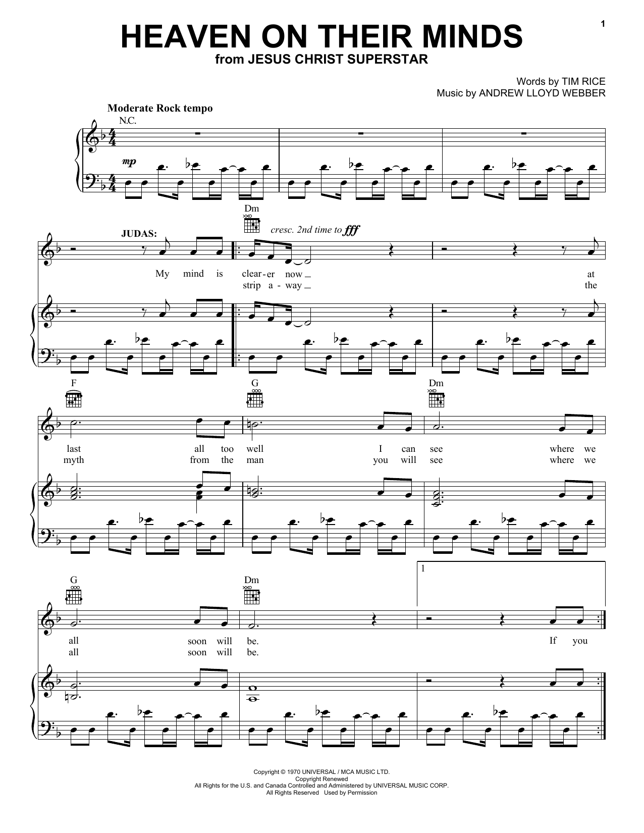 Download Andrew Lloyd Webber Heaven On Their Minds Sheet Music