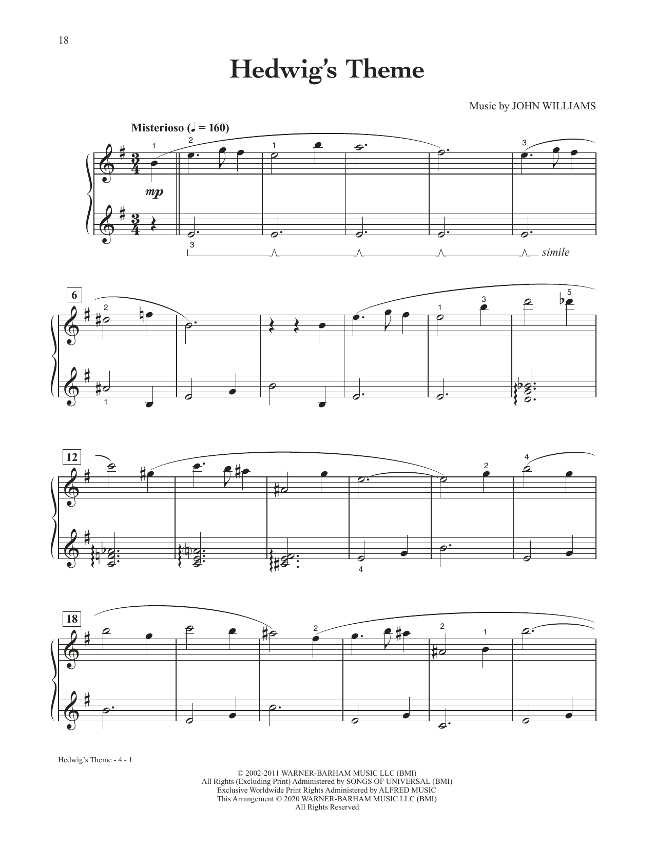 Download John Williams Hedwig's Theme (from Harry Potter) Sheet Music