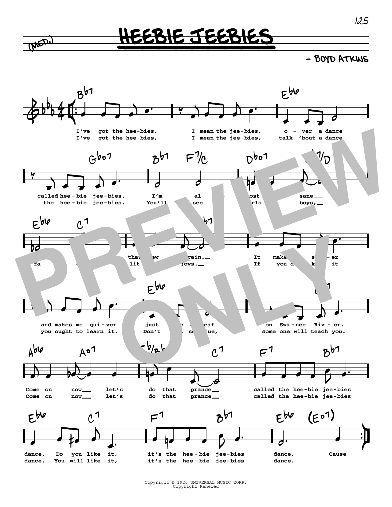 Louis Armstrong Heebie Jeebies (Low Voice) sheet music notes printable PDF score