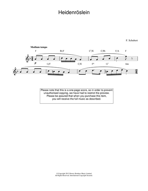 Franz Schubert Heidenroslein sheet music notes printable PDF score