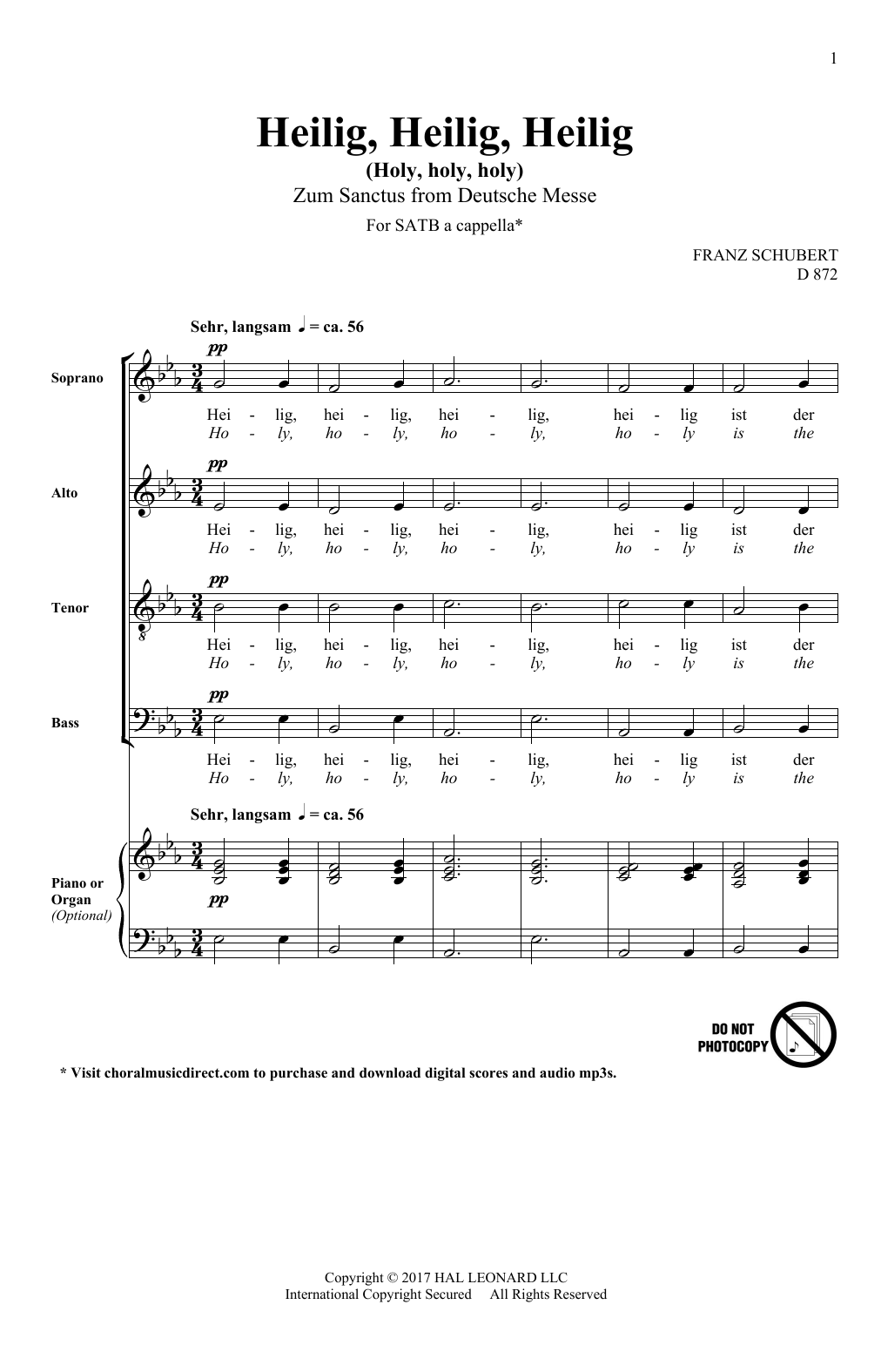 Download Franz Schubert Heilig, Heilig, Heilig (Holy, Holy, Hol Sheet Music