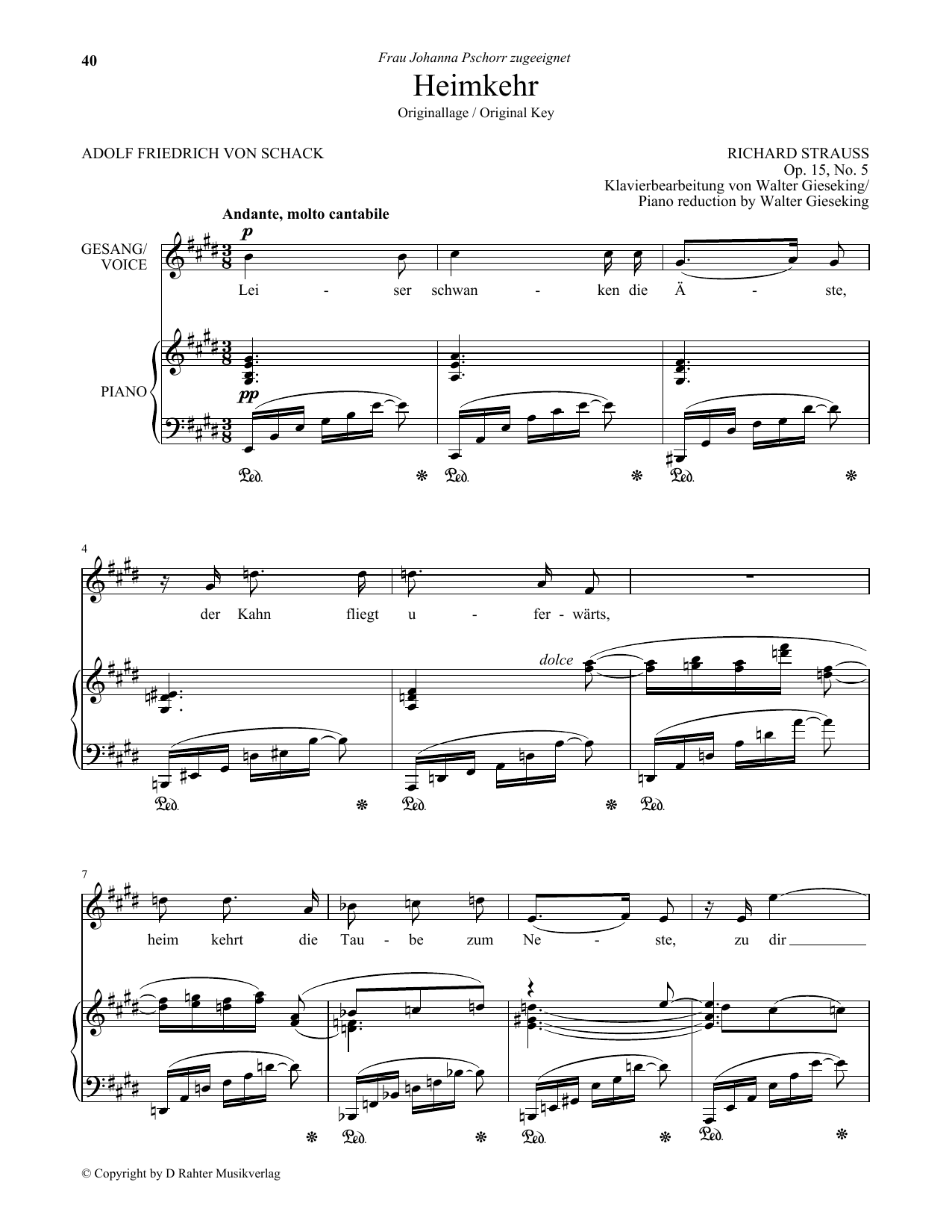 Download Richard Strauss Heimkehr (Low Voice) Sheet Music
